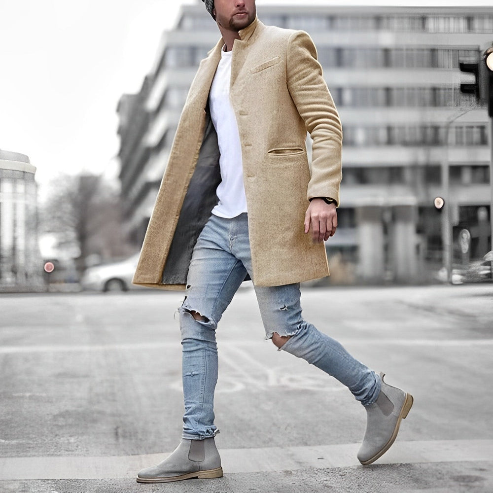 Davy Men's Tailored Mid-Length Coat with Lapel Collar | Stylish & Versatile Outerwear