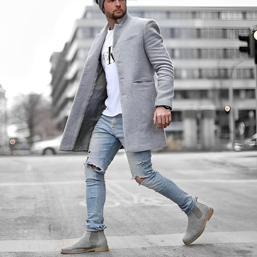Davy Men's Tailored Mid-Length Coat with Lapel Collar | Stylish & Versatile Outerwear