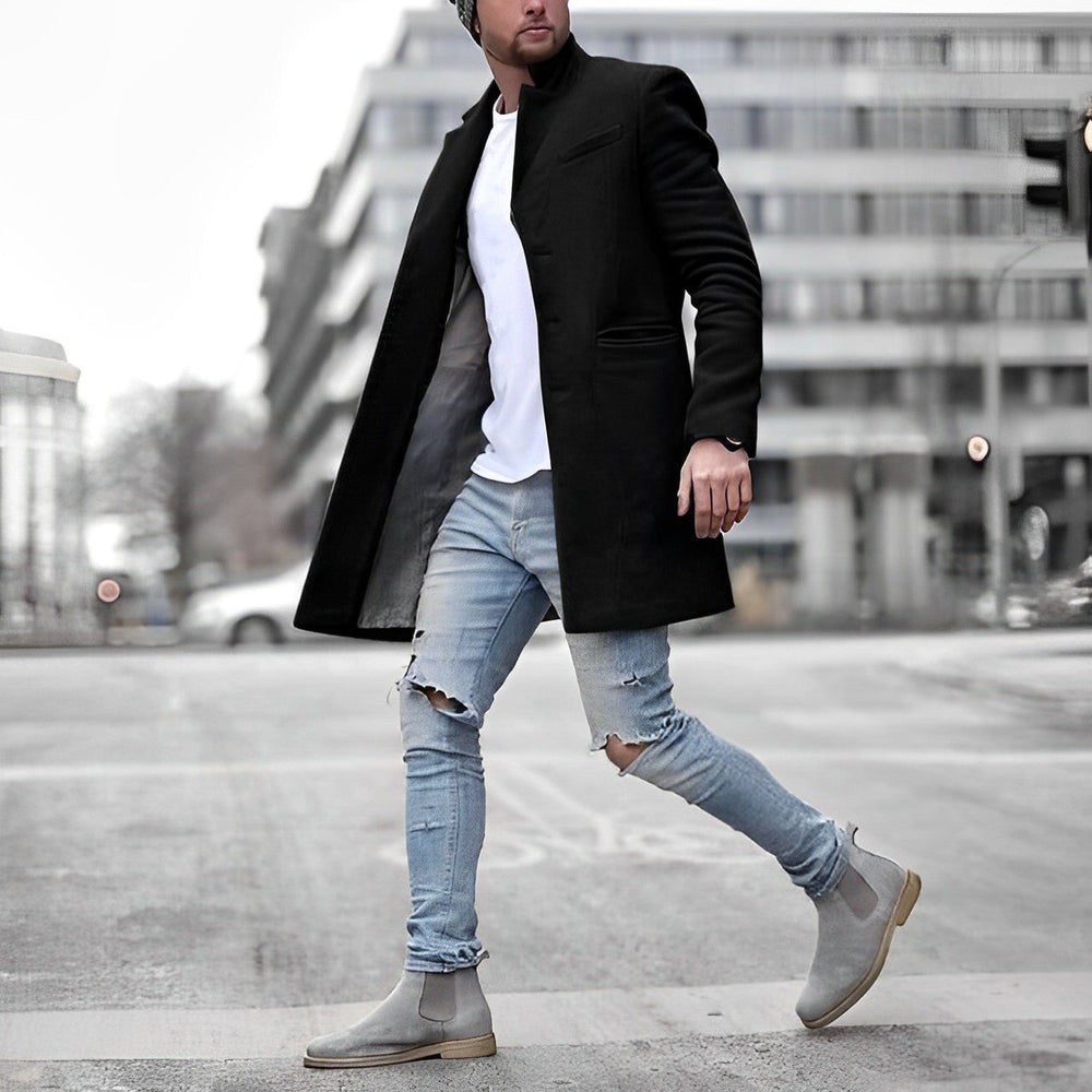 Davy Men's Tailored Mid-Length Coat with Lapel Collar | Stylish & Versatile Outerwear