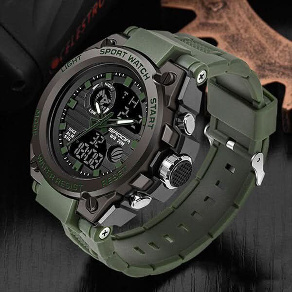 Enhanced Product Title: Davy Men's Military Watch - Durable Analog-Digital Display with Tactical Features, Waterproof Design, and Backlight Functionality