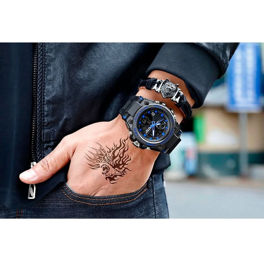 Enhanced Product Title: Davy Men's Military Watch - Durable Analog-Digital Display with Tactical Features, Waterproof Design, and Backlight Functionality