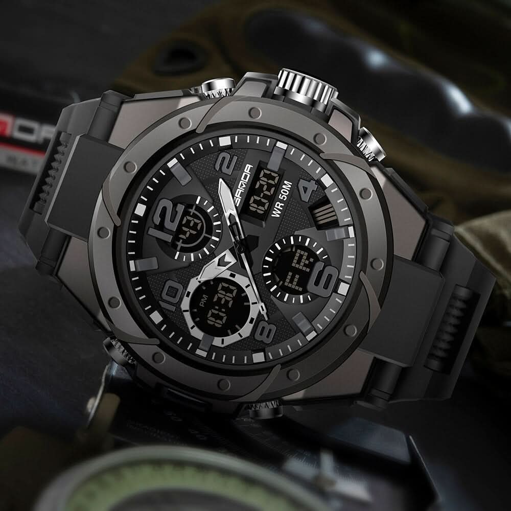 Enhanced Product Title: Davy Men's Military Watch - Durable Analog-Digital Display with Tactical Features, Waterproof Design, and Backlight Functionality