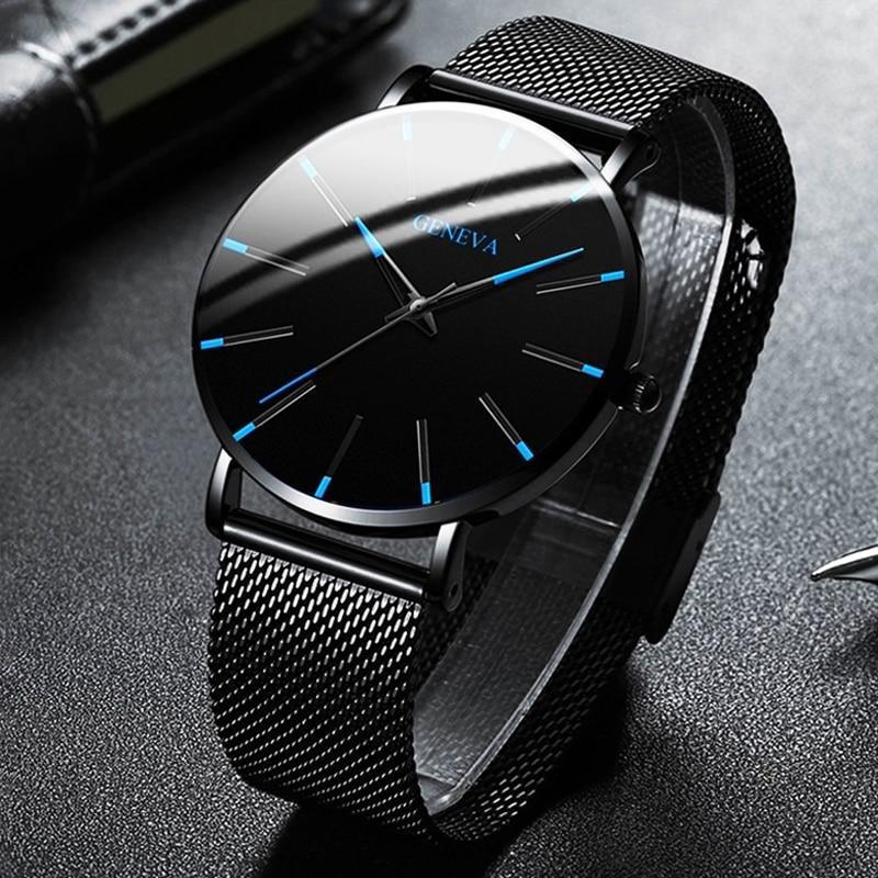Davy Men's Minimalist Watch - Stylish Blue Accents, Durable Mesh Band, Perfect for Everyday Wear