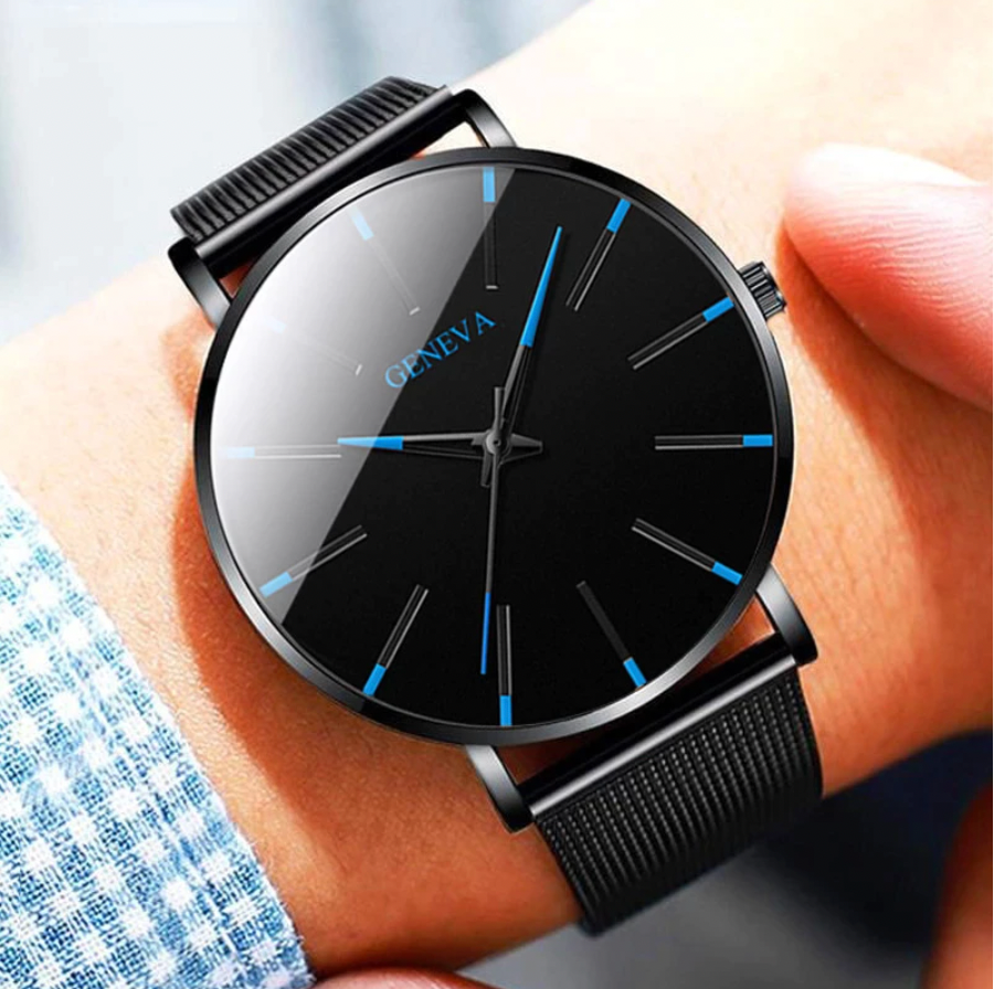 Davy Men's Minimalist Watch - Stylish Blue Accents, Durable Mesh Band, Perfect for Everyday Wear