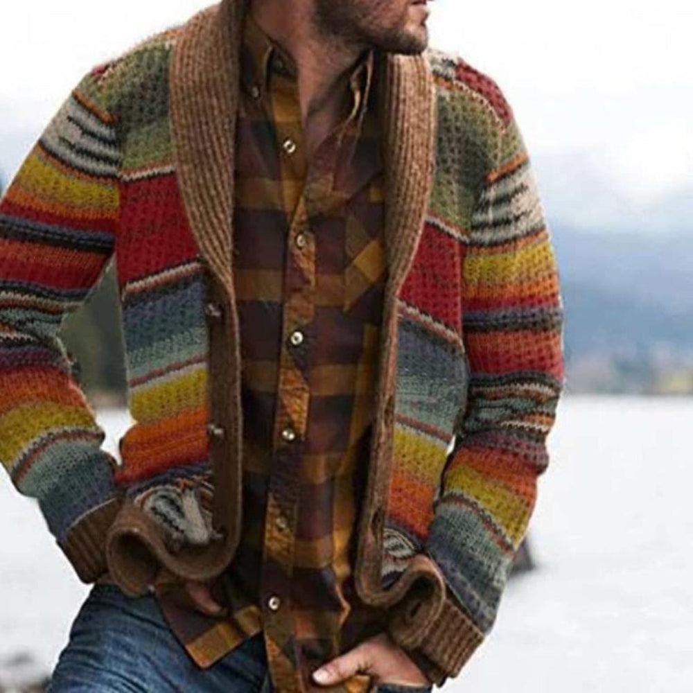 Stylish Davy Striped Knit Cardigan with Shawl Collar for Women - Cozy & Fashionable Layering Piece