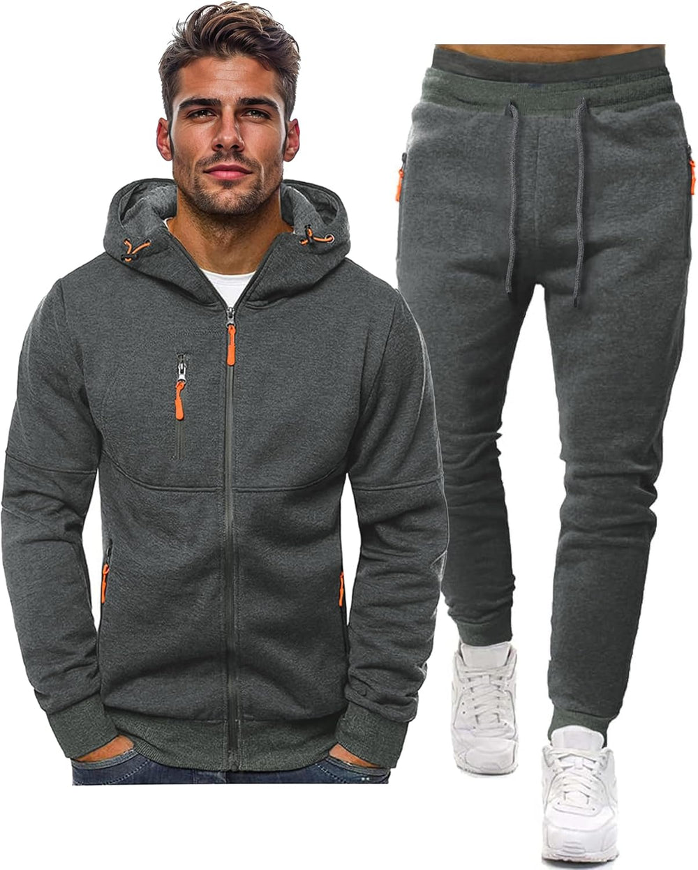 Men's Comfortable Performance Zip-Up Hoodie & Jogger Set - Stylish Activewear for Gym & Casual Wear