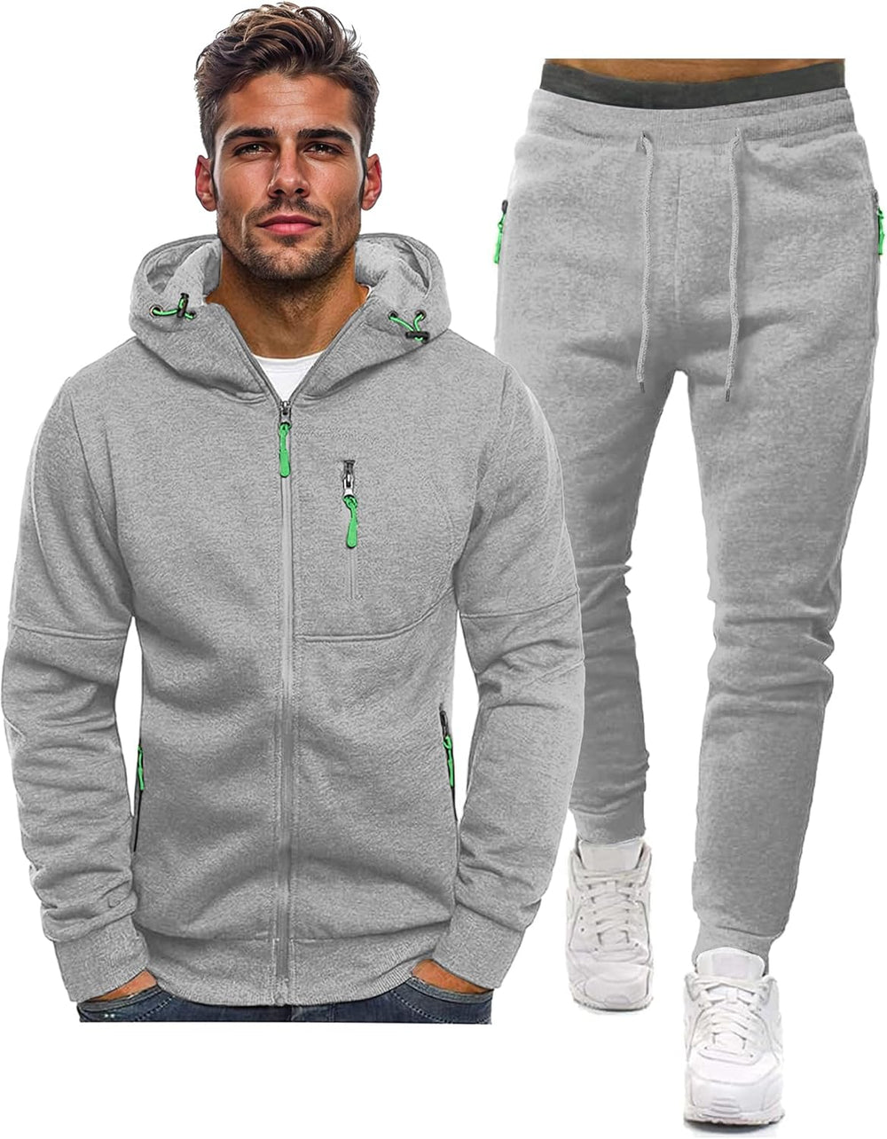 Men's Comfortable Performance Zip-Up Hoodie & Jogger Set - Stylish Activewear for Gym & Casual Wear