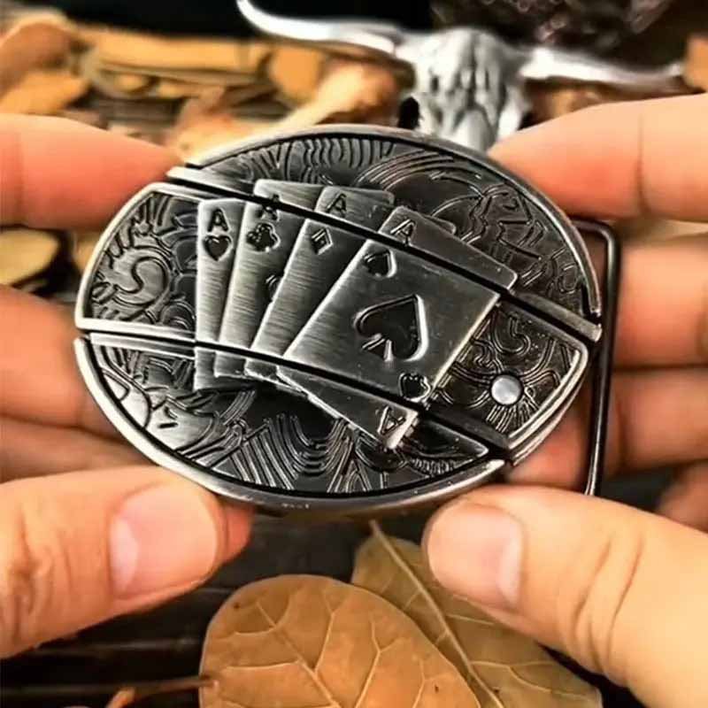 Davy Oval Bull Skull Belt Buckle with Hidden Tool - Unique Western Accessory