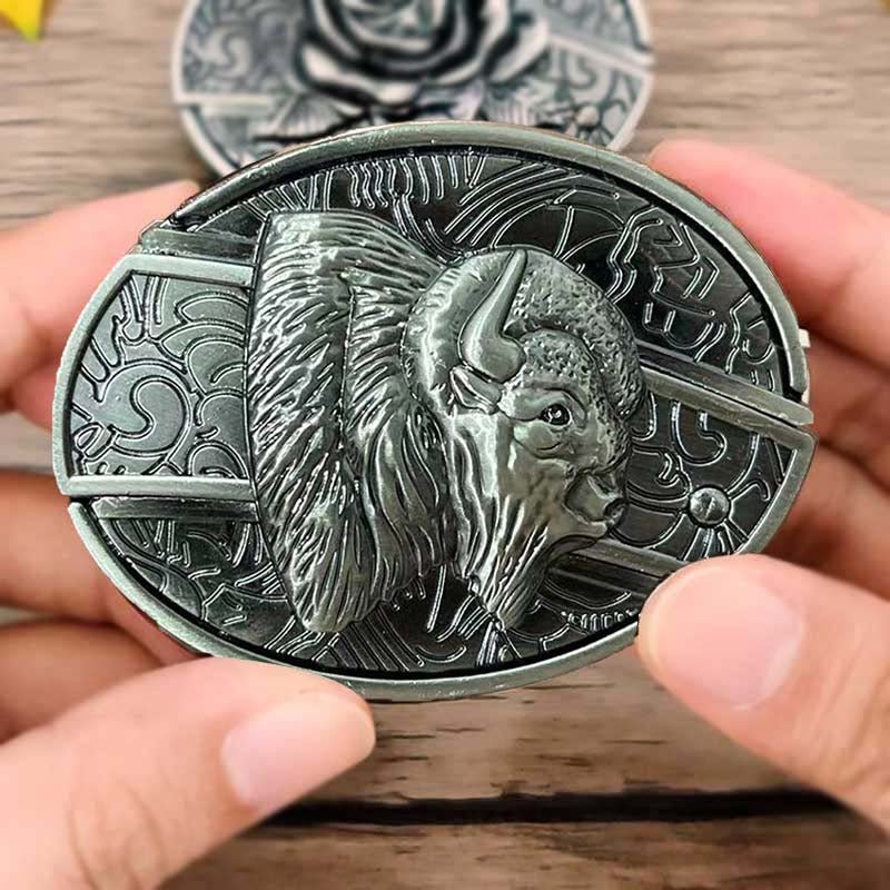 Davy Oval Bull Skull Belt Buckle with Hidden Tool - Unique Western Accessory