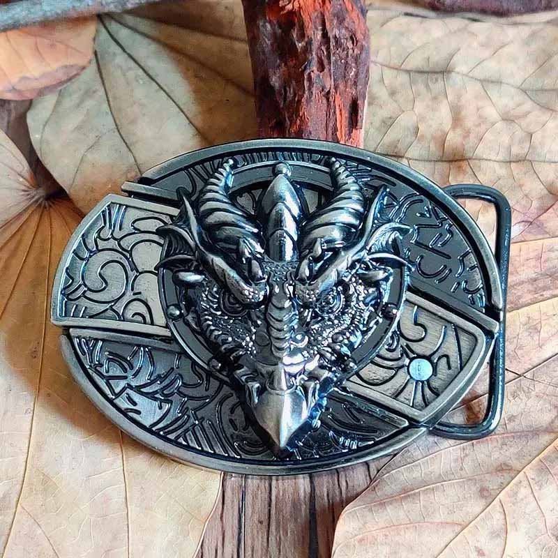 Davy Oval Bull Skull Belt Buckle with Hidden Tool - Unique Western Accessory