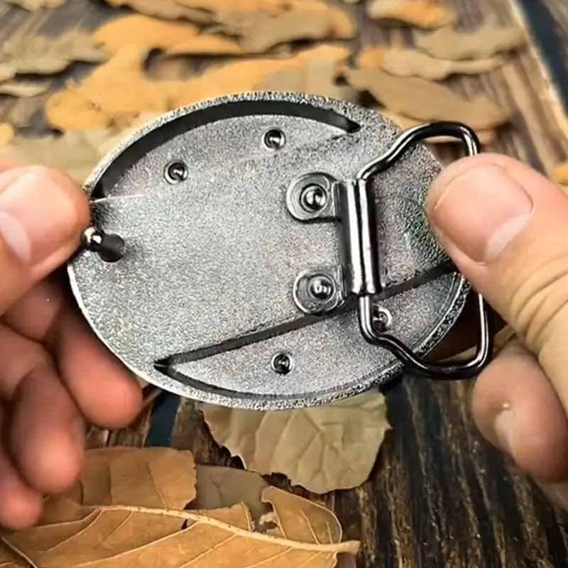 Davy Oval Bull Skull Belt Buckle with Hidden Tool - Unique Western Accessory