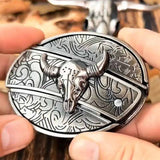 Davy Oval Bull Skull Belt Buckle with Hidden Tool - Unique Western Accessory