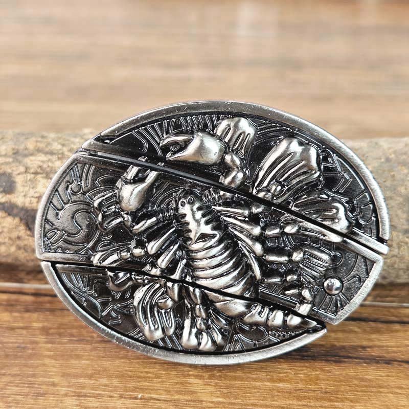 Davy Oval Bull Skull Belt Buckle with Hidden Tool - Unique Western Accessory