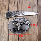 Davy Oval Bull Skull Belt Buckle with Hidden Tool - Unique Western Accessory