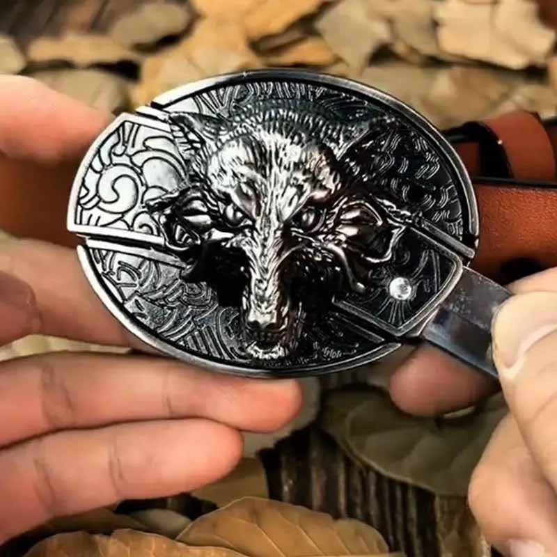 Davy Oval Bull Skull Belt Buckle with Hidden Tool - Unique Western Accessory