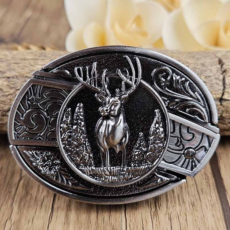 Davy Oval Bull Skull Belt Buckle with Hidden Tool - Unique Western Accessory