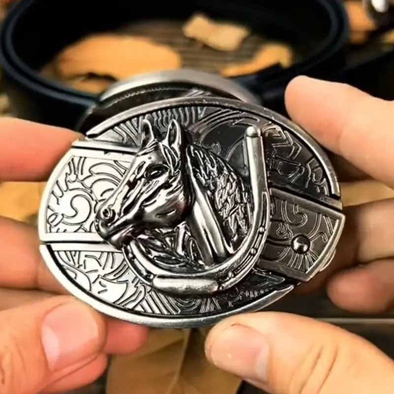 Davy Oval Bull Skull Belt Buckle with Hidden Tool - Unique Western Accessory