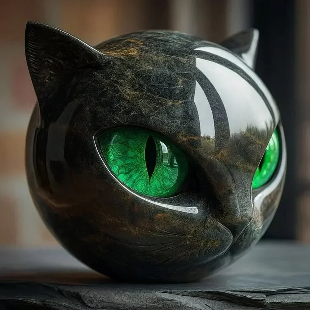 Davy NoirCat Sculpture | Hypnotic Black Cat Head Art Piece – Unique Home Decor for Cat Lovers