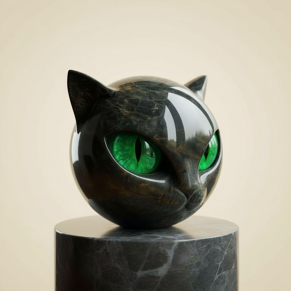 Davy NoirCat Sculpture | Hypnotic Black Cat Head Art Piece – Unique Home Decor for Cat Lovers