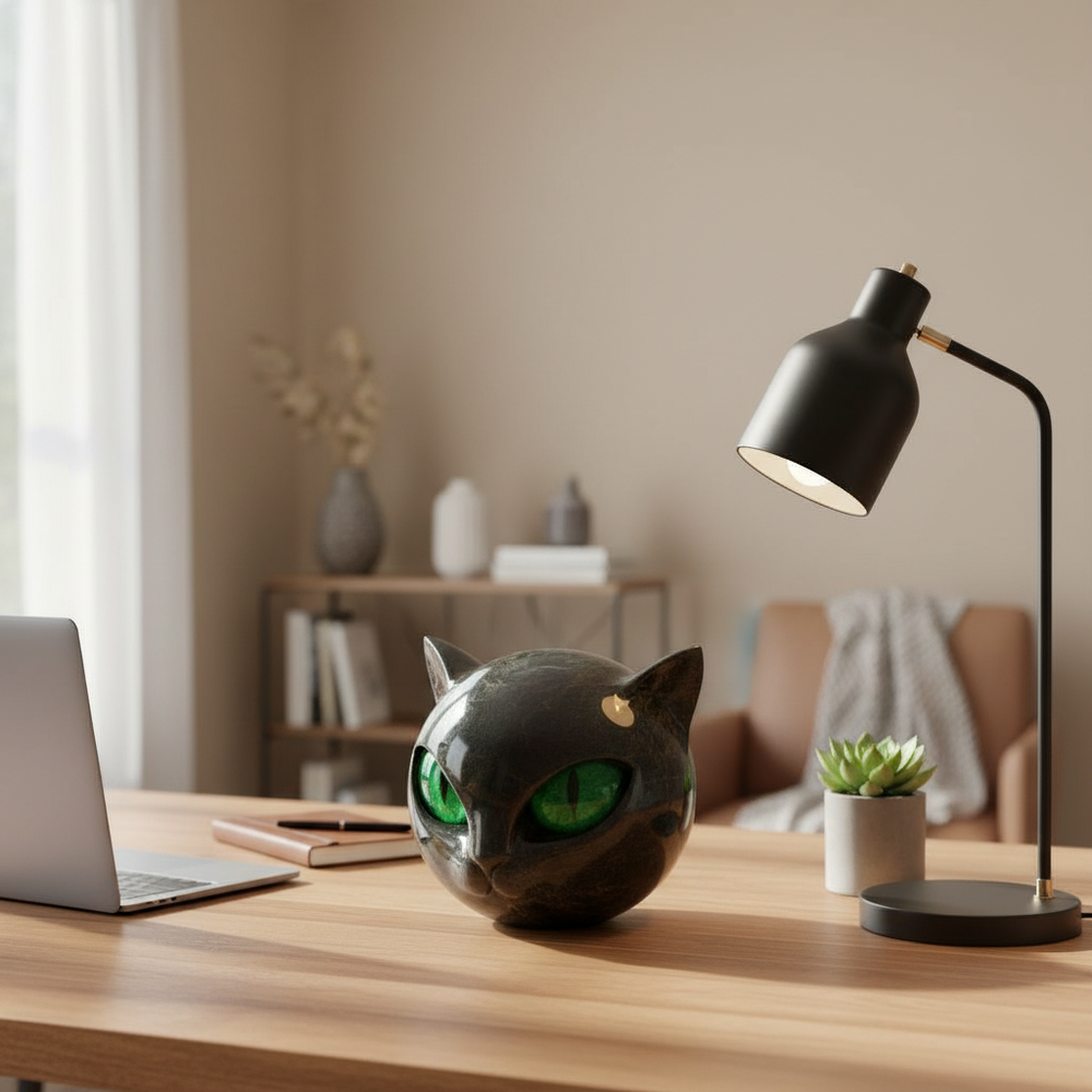 Davy NoirCat Sculpture | Hypnotic Black Cat Head Art Piece – Unique Home Decor for Cat Lovers