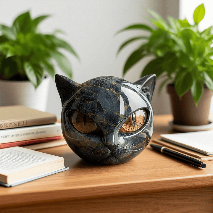 Davy NoirCat Sculpture | Hypnotic Black Cat Head Art Piece – Unique Home Decor for Cat Lovers