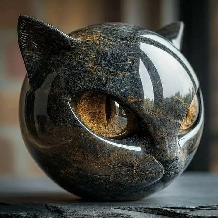 Davy NoirCat Sculpture | Hypnotic Black Cat Head Art Piece – Unique Home Decor for Cat Lovers
