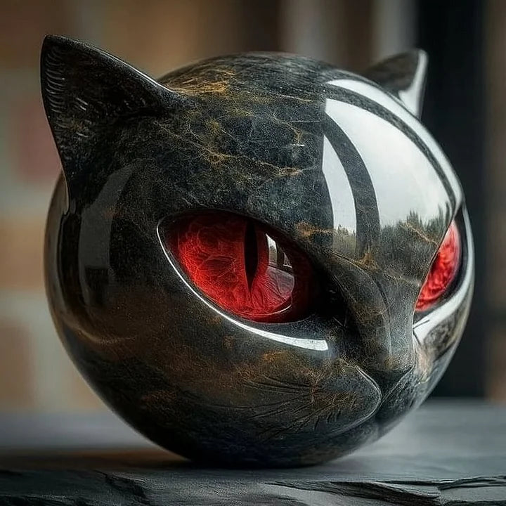 Davy NoirCat Sculpture | Hypnotic Black Cat Head Art Piece – Unique Home Decor for Cat Lovers