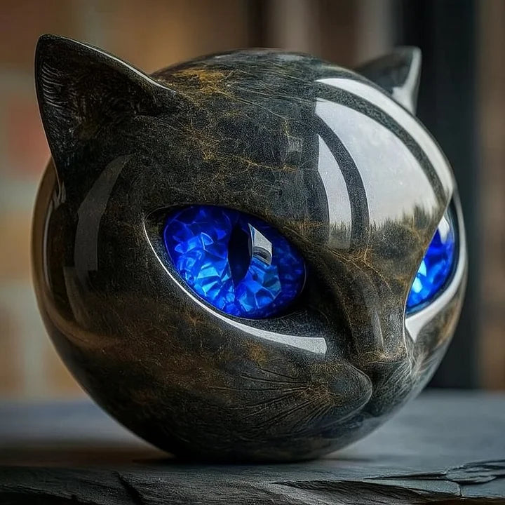 Davy NoirCat Sculpture | Hypnotic Black Cat Head Art Piece – Unique Home Decor for Cat Lovers