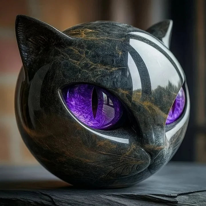Davy NoirCat Sculpture | Hypnotic Black Cat Head Art Piece – Unique Home Decor for Cat Lovers