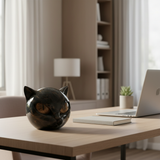 Davy NoirCat Sculpture | Hypnotic Black Cat Head Art Piece – Unique Home Decor for Cat Lovers