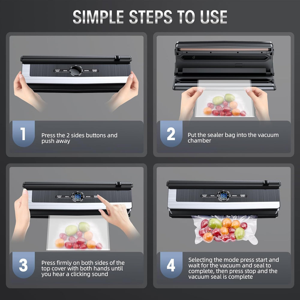 Davy Professional 8-in-1 Vacuum Sealer with Integrated Cutter | Airtight LED Sealing System for Dry & Moist Foods | Includes 15 Vacuum Bags | Ideal for Food Preservation & Sous Vide Cooking