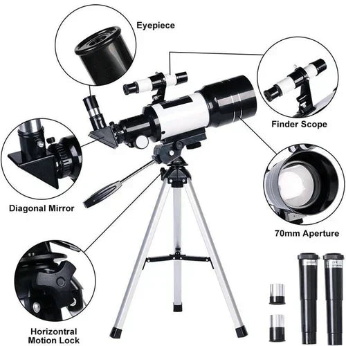 Davy Professional Astronomical Telescope - 70mm Aperture, 300mm Focal Length | Easy Setup for Stargazing & Nature Exploration