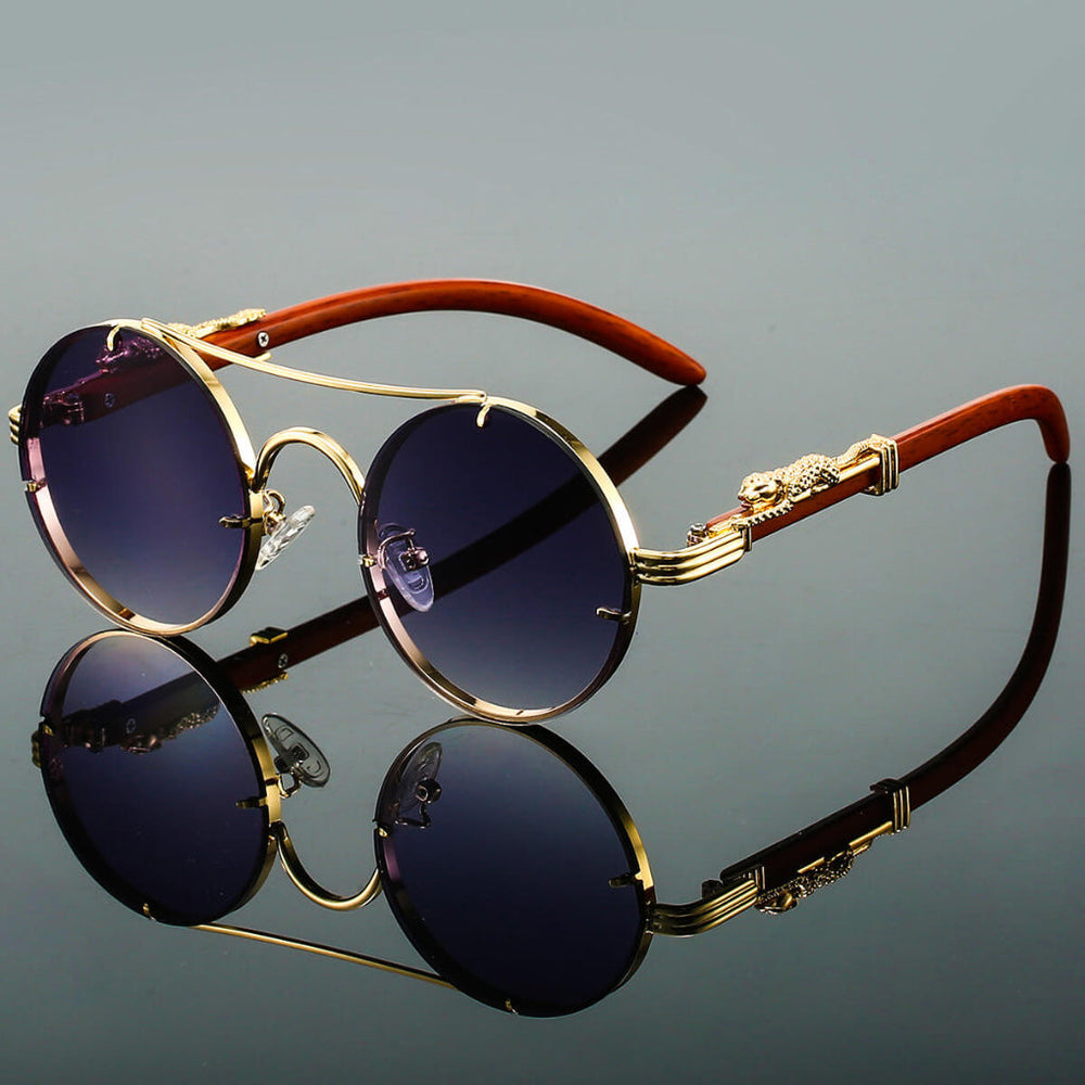 Round Sunglasses – Men's, Animal Print Detail & Lightweight Metal Frame