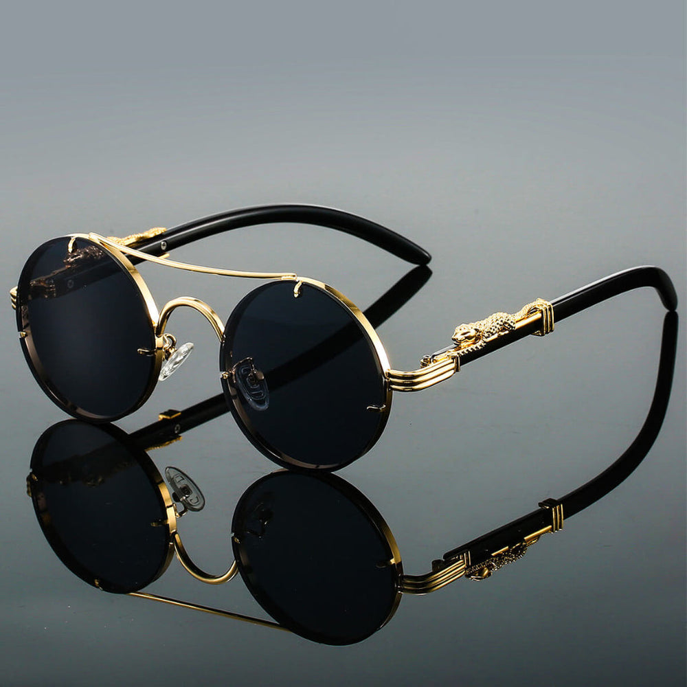Round Sunglasses – Men's, Animal Print Detail & Lightweight Metal Frame