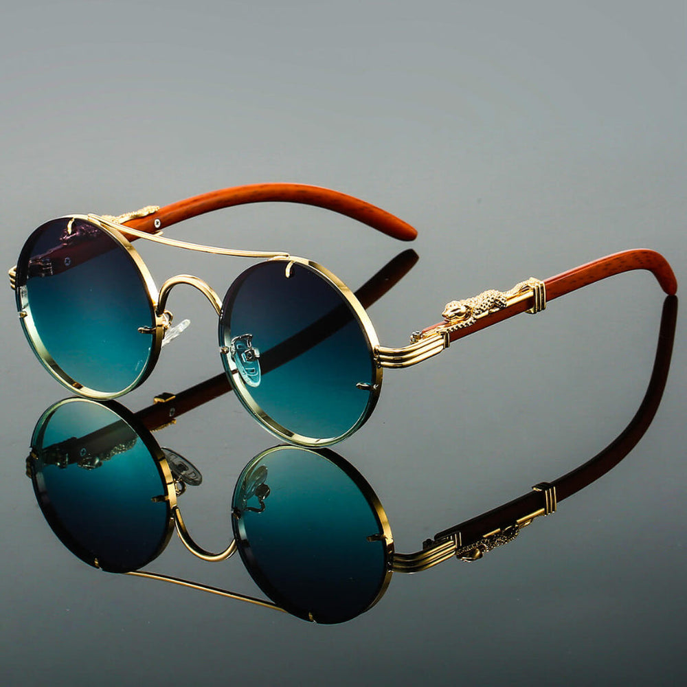 Sunglasses – Round Frame, Snake-Print Design & Men's