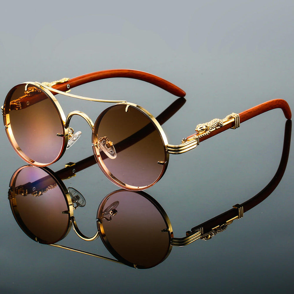 Sunglasses – Round Frame, Snake-Print Design & Men's