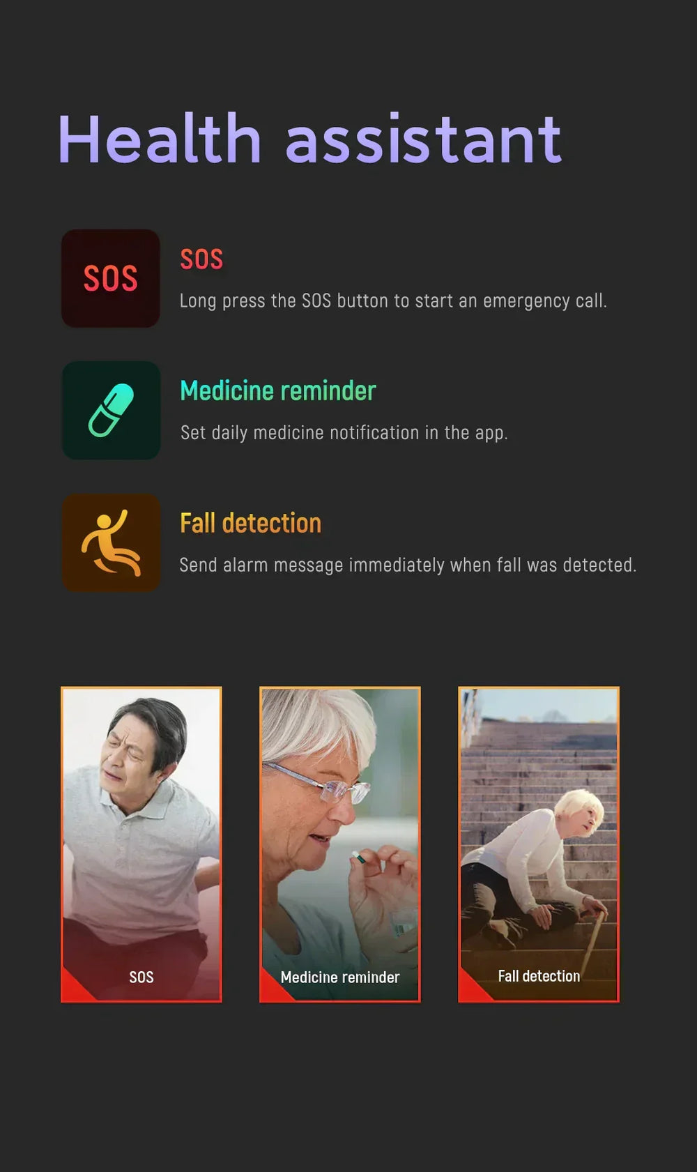 Davy Elderly SOS Smartwatch - GPS Tracking & Fall Detection Alerts for Seniors