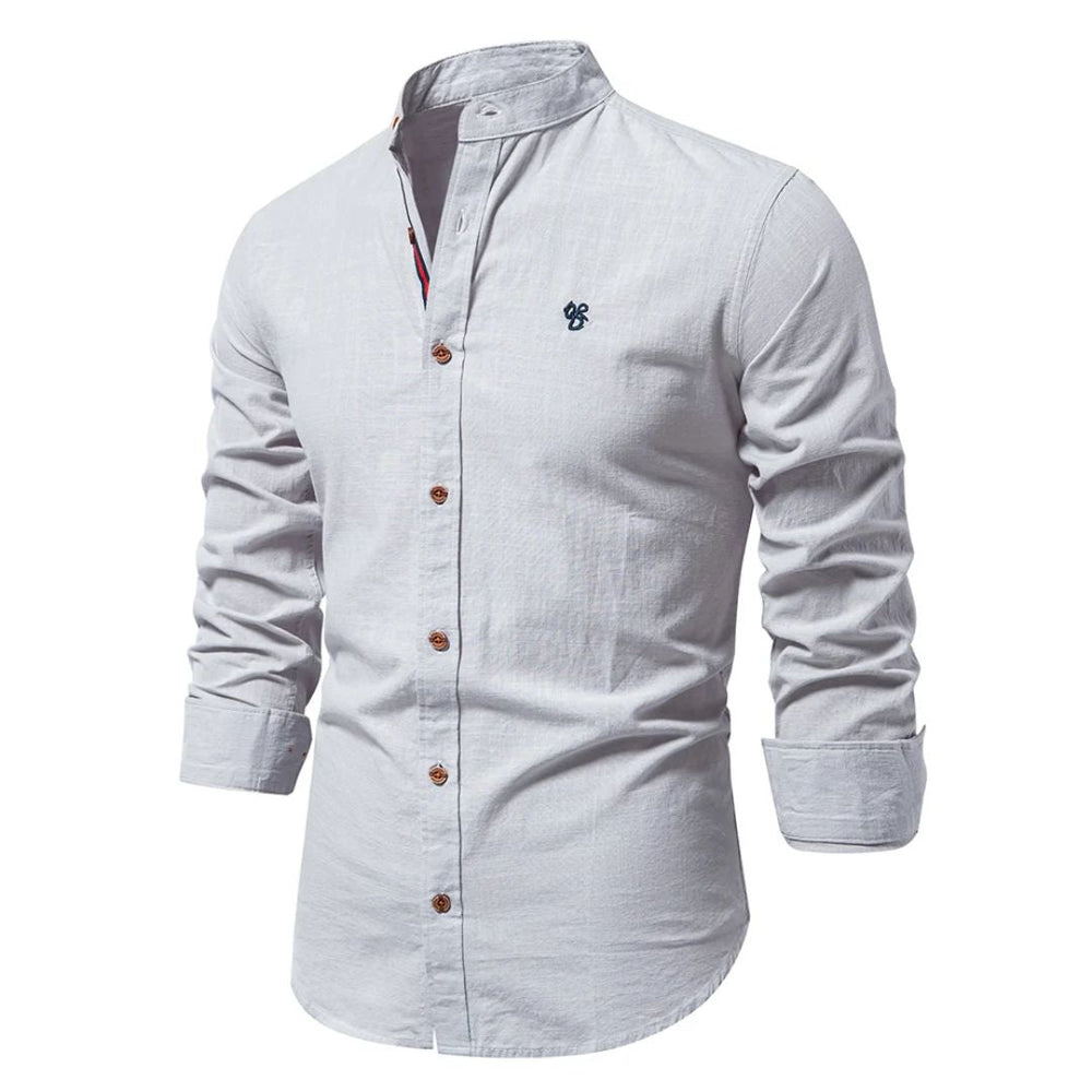 Davy Men's Stylish Band Collar Casual Shirt - Trendy & Comfortable Everyday Wear