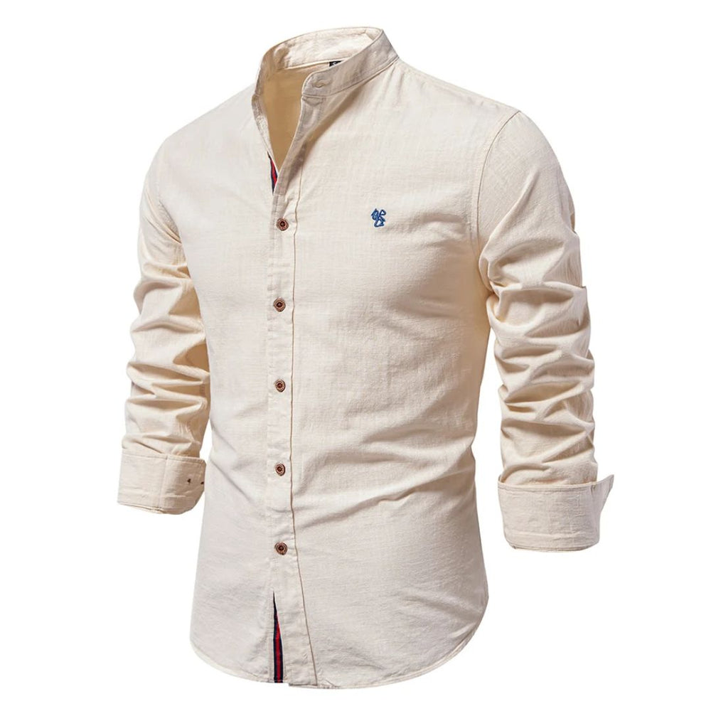 Davy Men's Stylish Band Collar Casual Shirt - Trendy & Comfortable Everyday Wear