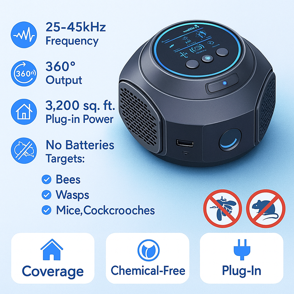 Enhanced Product Title:  
Davy Ultrasonic Bee & Wasp Repellent Device | Chemical-Free Pest Control | 360° Coverage for Home & Outdoor Use | Safe & Effective Insect Deterrent  

This title includes relevant keywords while emphasizing the product's features