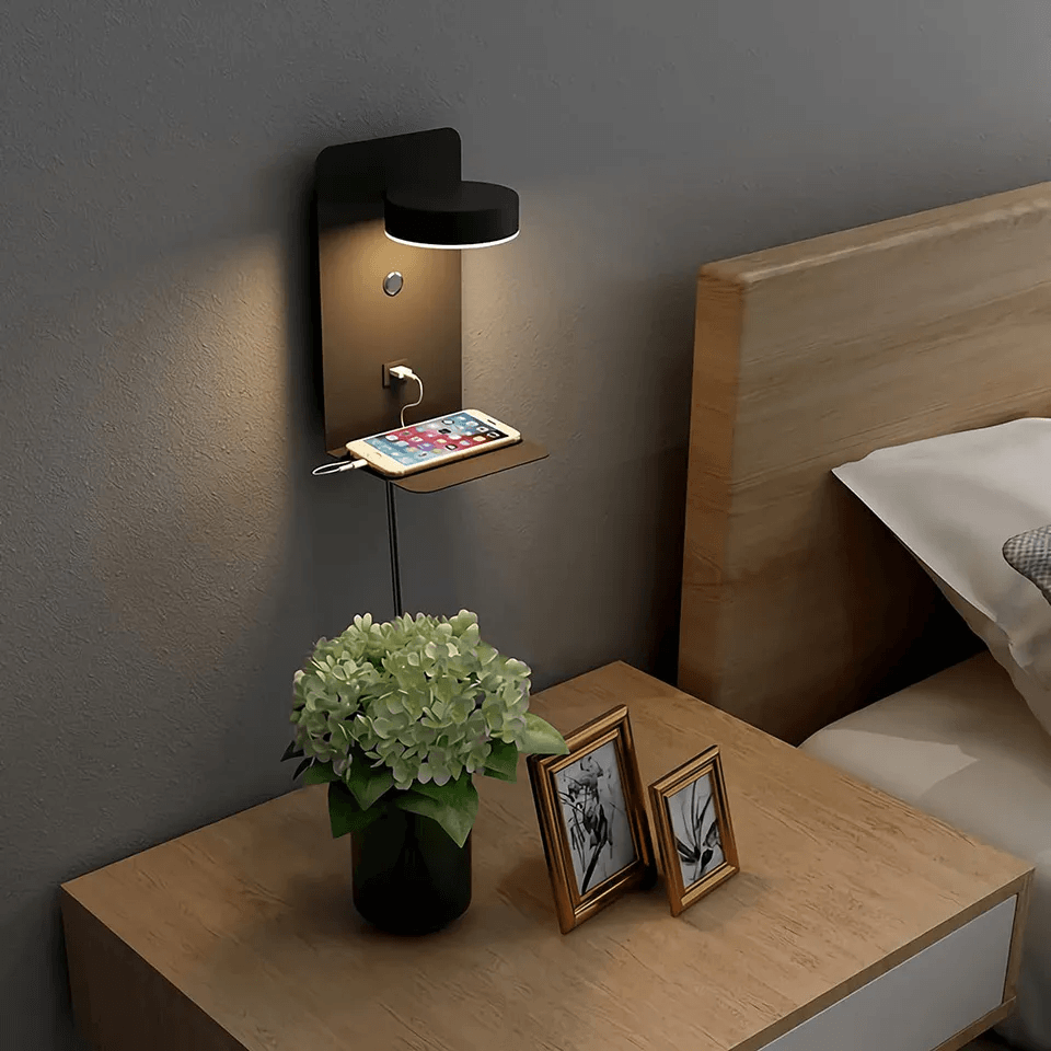 Davy Wall Light with USB-C Charger & 330° Swivel - Modern LED Fixture for Home & Office