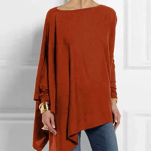 Women's Asymmetrical Drape Long Sleeve Top - Stylish & Comfortable Fashion Blouse