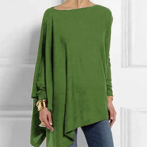 Women's Asymmetrical Drape Long Sleeve Top - Stylish & Comfortable Fashion Blouse