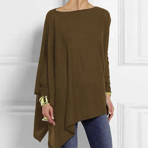 Women's Asymmetrical Drape Long Sleeve Top - Stylish & Comfortable Fashion Blouse