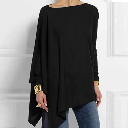 Women's Asymmetrical Drape Long Sleeve Top - Stylish & Comfortable Fashion Blouse