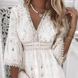 Women's Boho Broderie Flare Sleeve Mini Dress - Stylish Summer Fashion, Lightweight & Comfortable