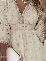 Women's Boho Broderie Flare Sleeve Mini Dress - Stylish Summer Fashion, Lightweight & Comfortable