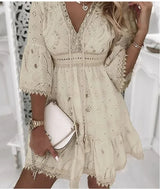 Women's Boho Broderie Flare Sleeve Mini Dress - Stylish Summer Fashion, Lightweight & Comfortable