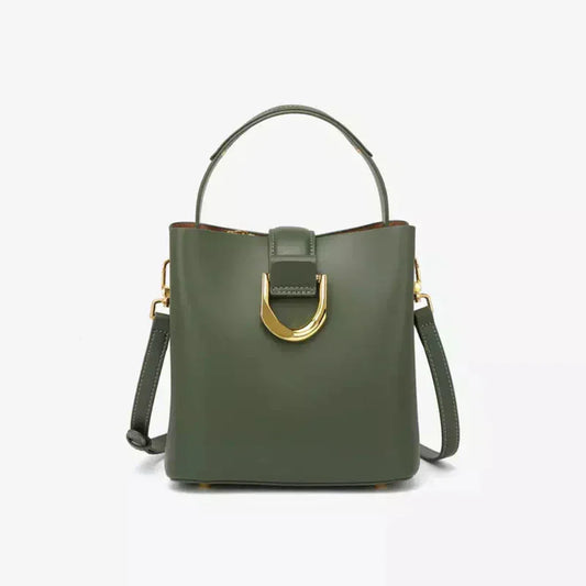 Women's Stylish Bucket Handbag with Elegant Gold Buckle