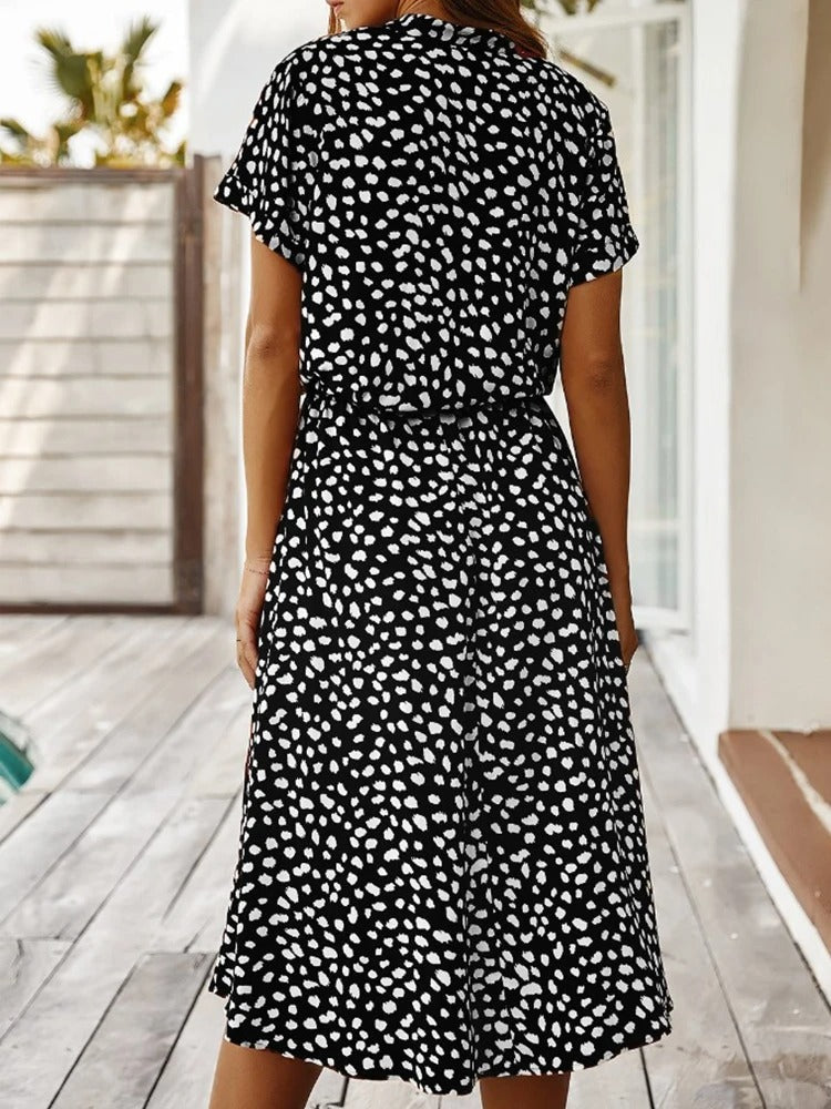 Women's Breezy Dot Print Midi Dress - Lightweight Summer Fashion, Flattering A-Line Silhouette, Perfect for Casual Outings & Parties